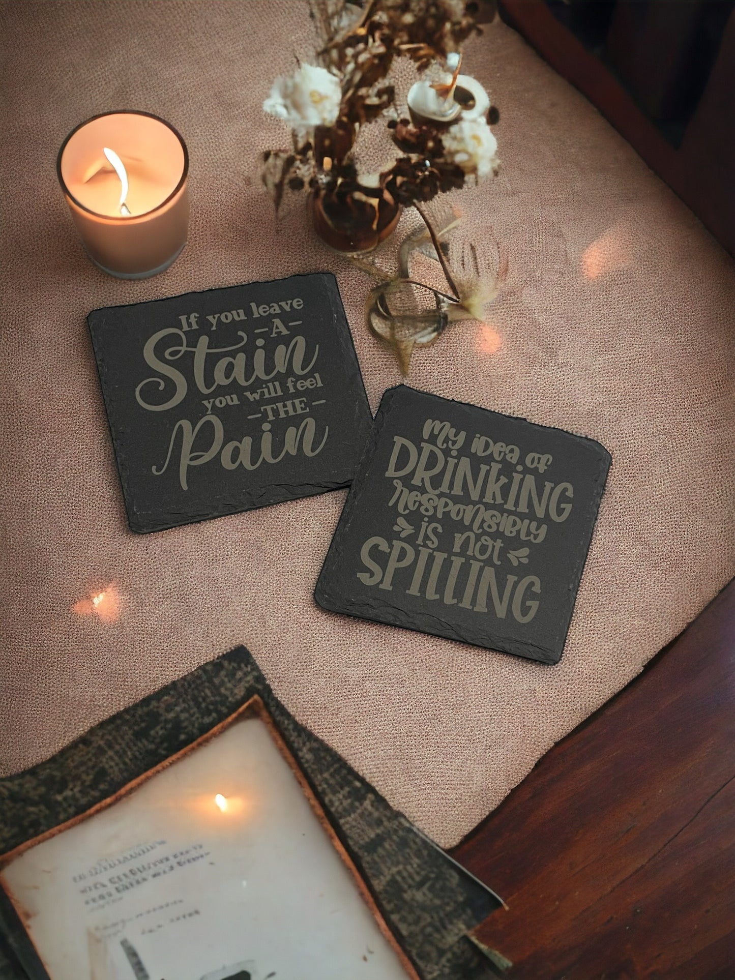 Laser Engraved Slate Coasters - Square