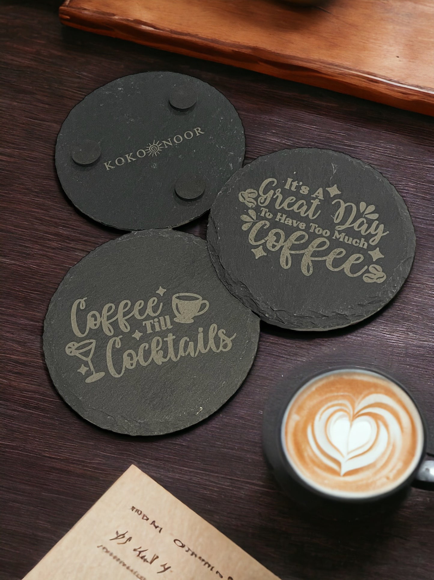 Laser Engraved Slate Coasters - Round