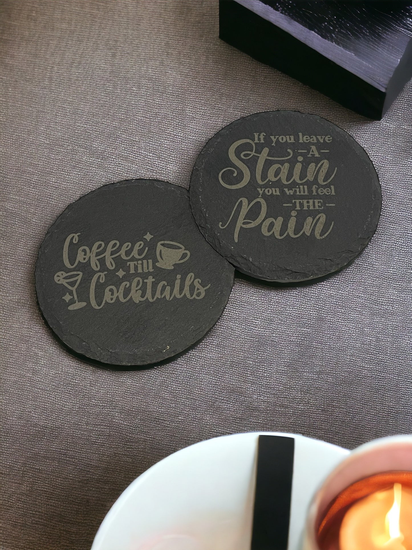 Laser Engraved Slate Coasters - Round